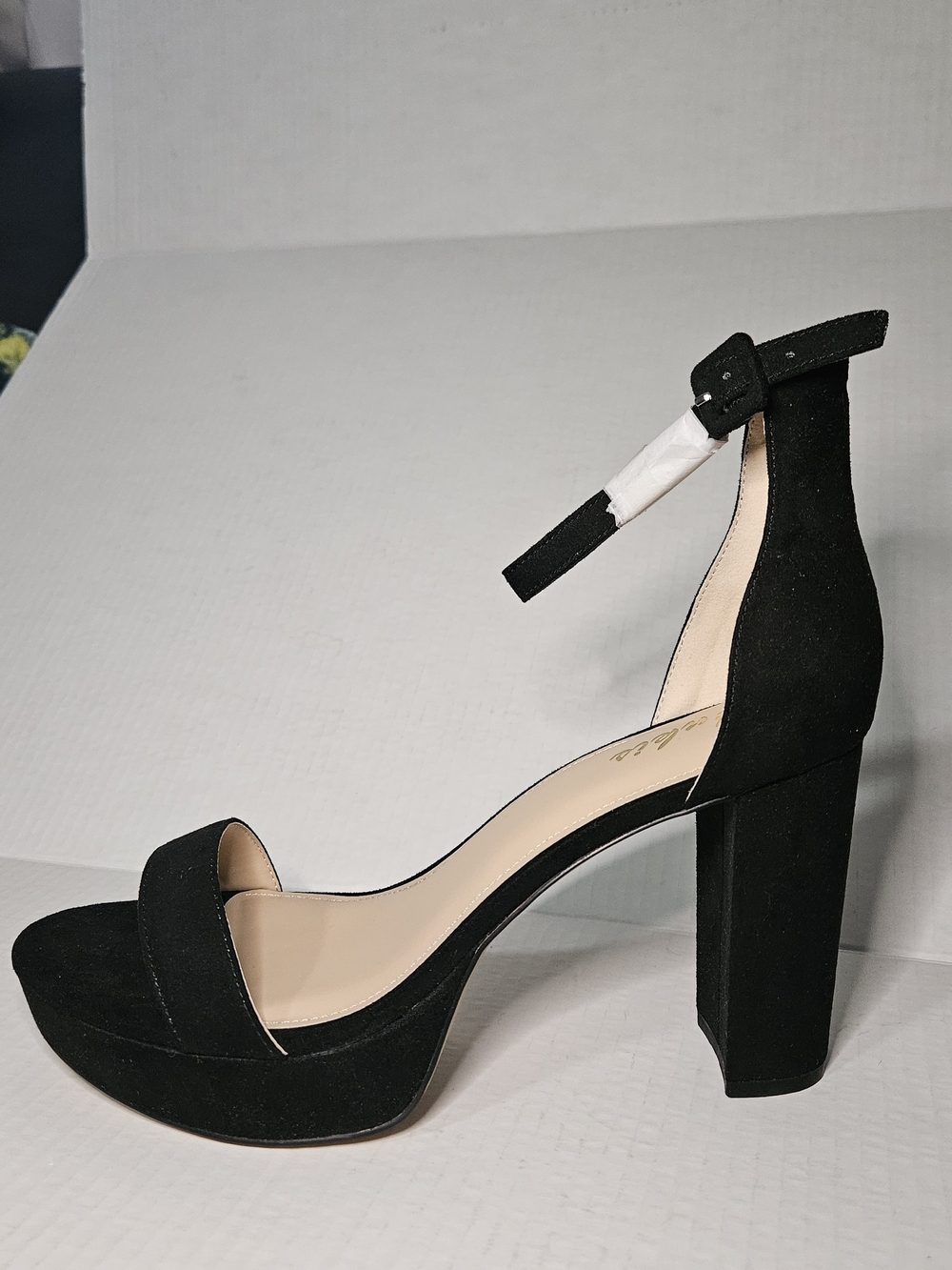 Classic Black Suede Block Heel Sandals with Ankle Strap Size 11